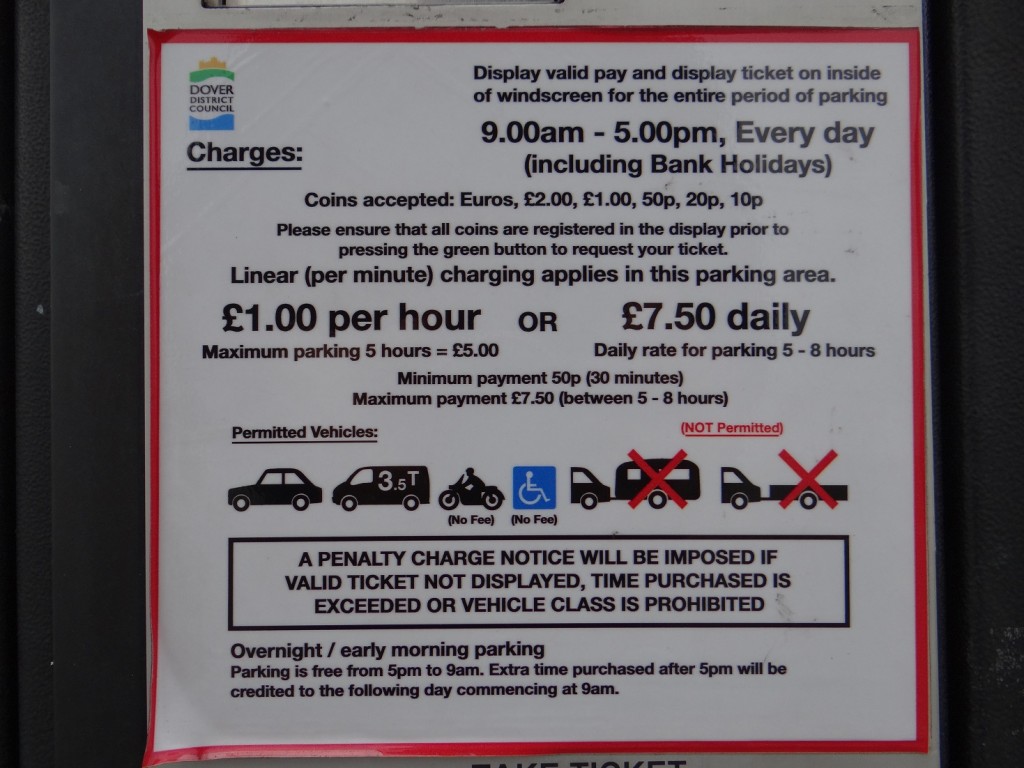Parking at Marine Parade Dover. Overnight parking is, incredibly, tolerated as you're right up against the sea on a quiet road.