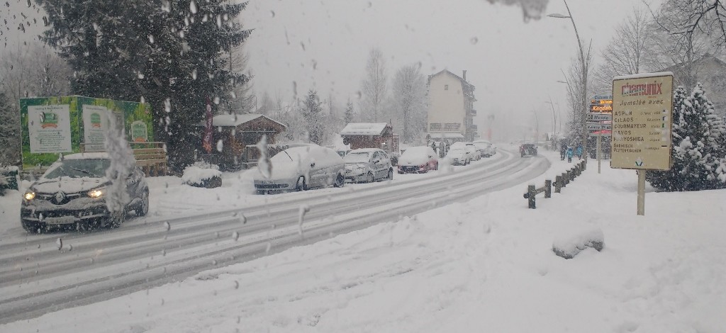 About a cm of ice remained on the road until mid morning