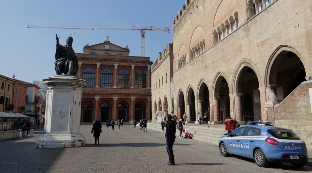Piazza Cavour with work going on behind Pope Paul V
