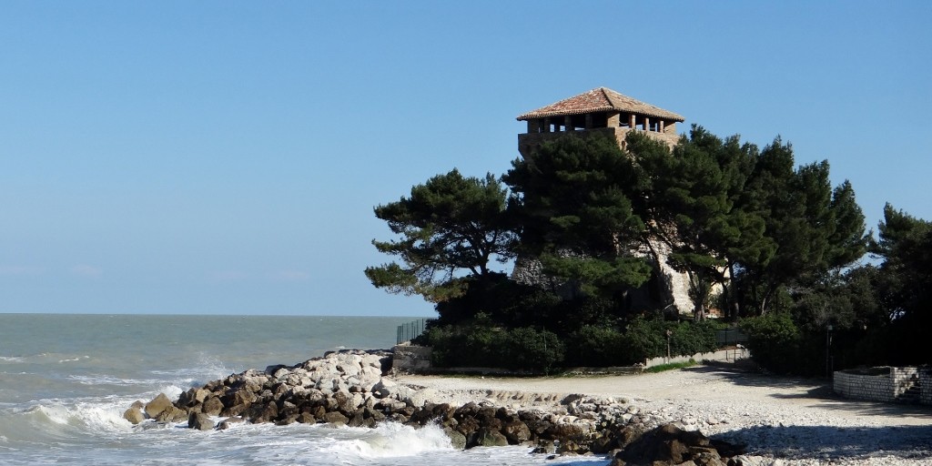 A tower nearby. Another one further along was built for Napoleon to fend off those pesky English, and is now a high-end hotel, no doubt playing hospitality to those pesky English