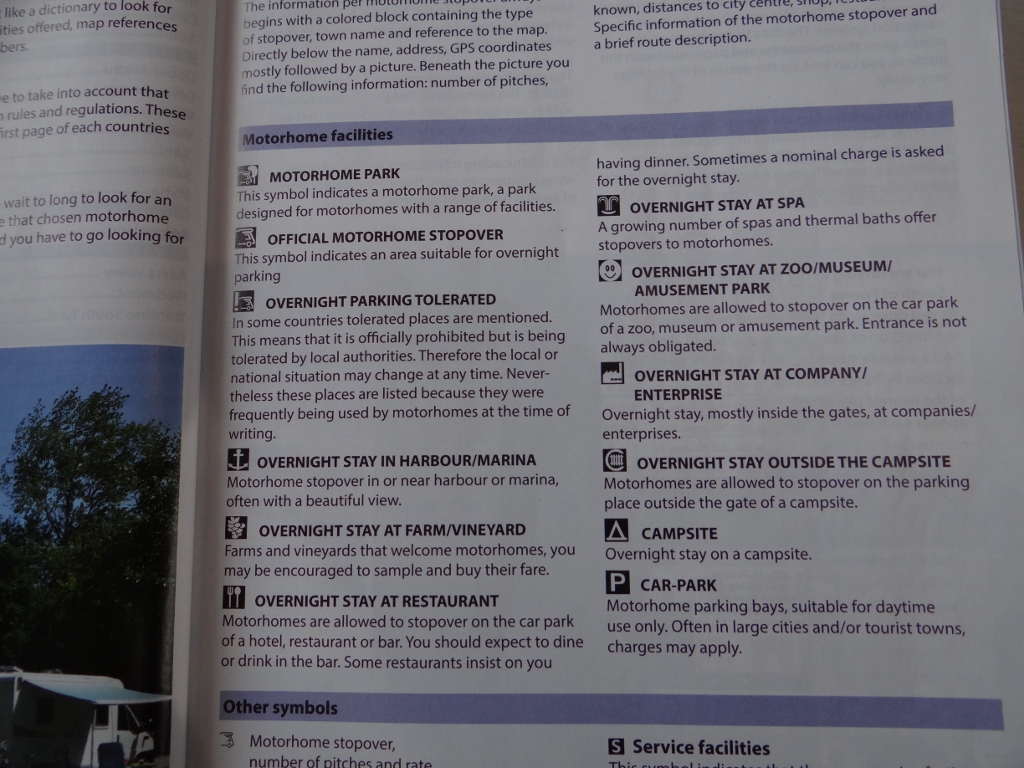 The types of stop available in Camperstop