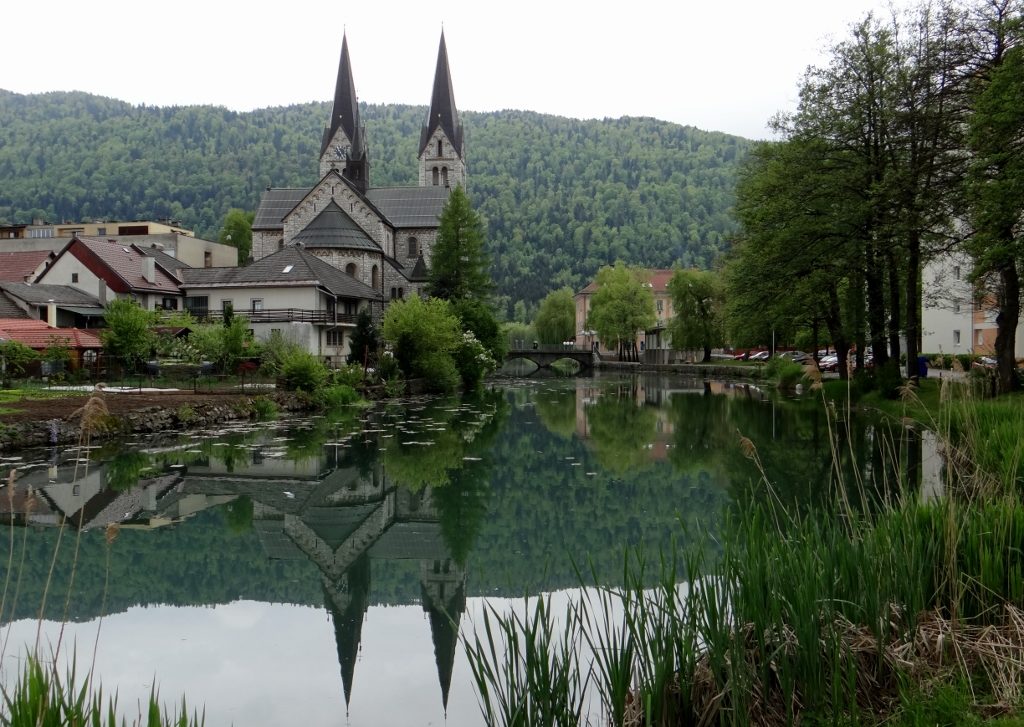 Kocevje Church and Rinza River