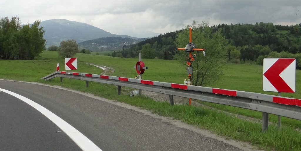 Roadside memorials for biker Poland