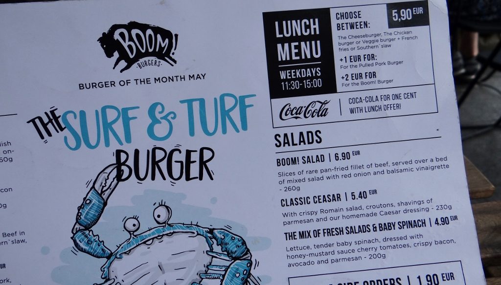 Not the cheapest, not the most expensive, we paid €20 including a decent tip for two meals and two drinks