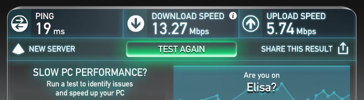 I've just done a speed test on our 4G connection here in Finland (we're by a beach, about 2km from the nearest town).