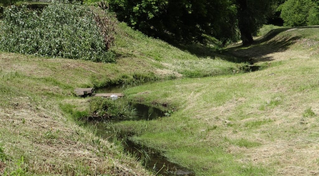 Much of the border through town follows the route of this tiny stream