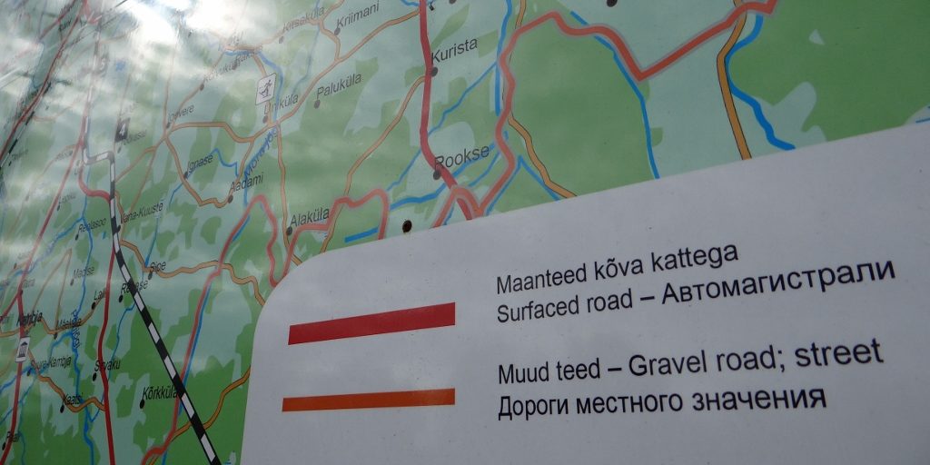 After moaning about the roads I saw this map, showing most of the roads in this part of Estonia are still dirt