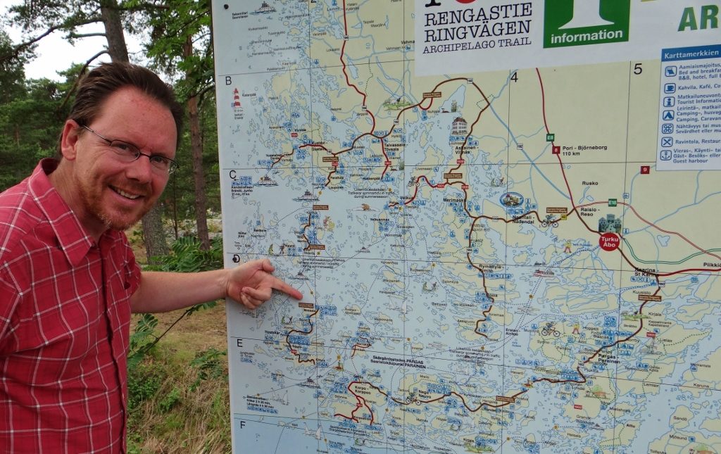 The archipelago trail loop - finger points to the single ferry your have to pay for - and of course they take credit cards, this is Finland!
