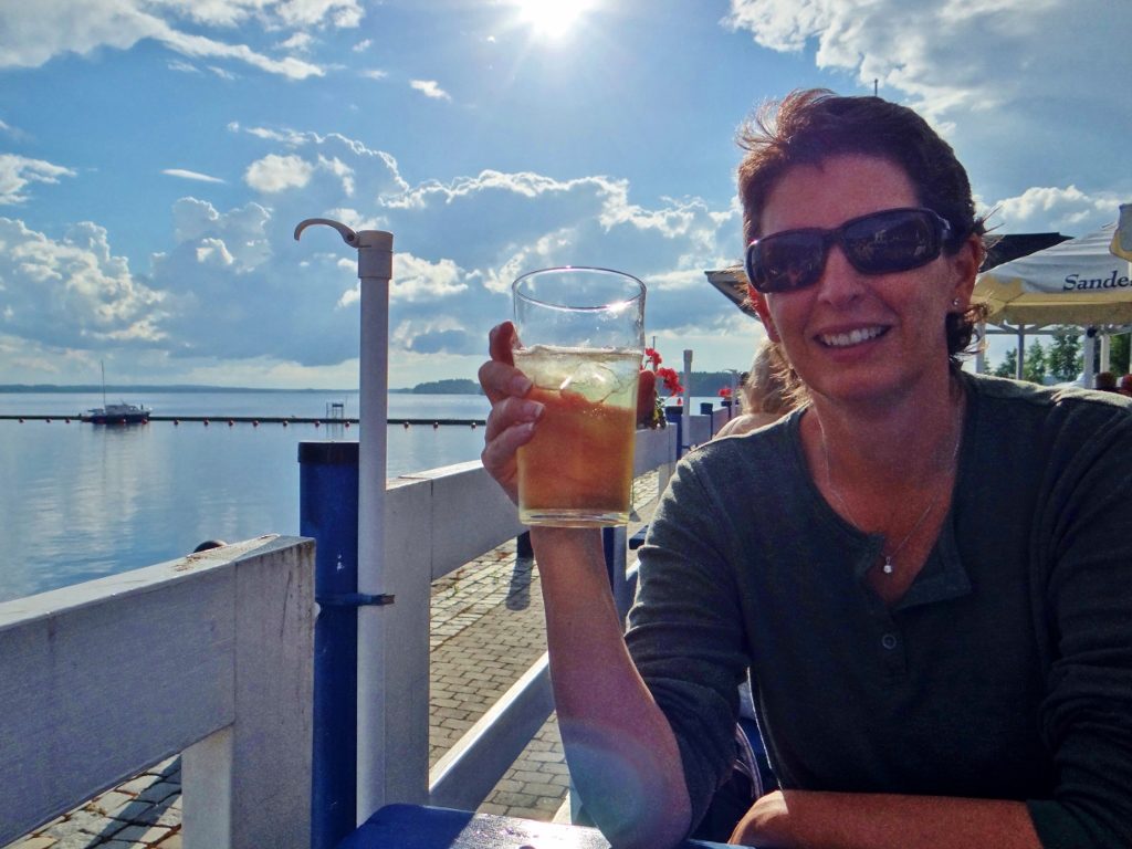 An expensive, but refreshing, cider by the lake