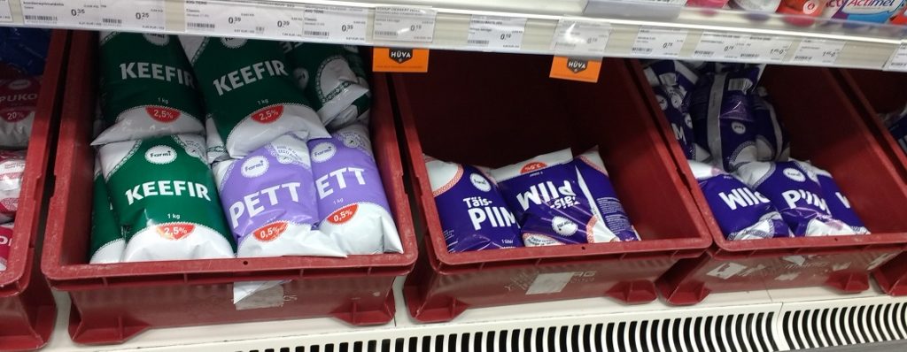 They sell milk in bags here, but also some almost-off yogurt stuff. We wanted milk but the fridge is full of yogurt stuff!