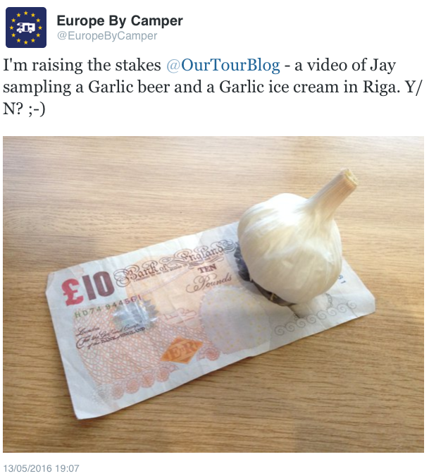 Europebycamper lay down the challenge. We accept. Bring on the garlic
