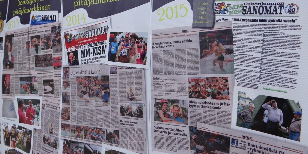 Newspaper clippings from previous Wife Carrying Goings-On