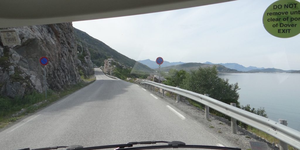 Whooarrrr, getting a bit tight. Fortunately not much traffic. Oh, in case you're wondering, the round 'don't remove until out of Dover' sign's stayed in the windscreen as it has a security-enhancing picture of a dog on the other wide. The square vignette sticker's still stuck there as we're too lazy to pull it off