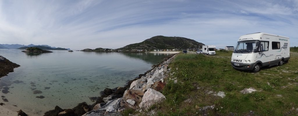 Motorhome wild camping on Hillesøya Island, Arctic Norway