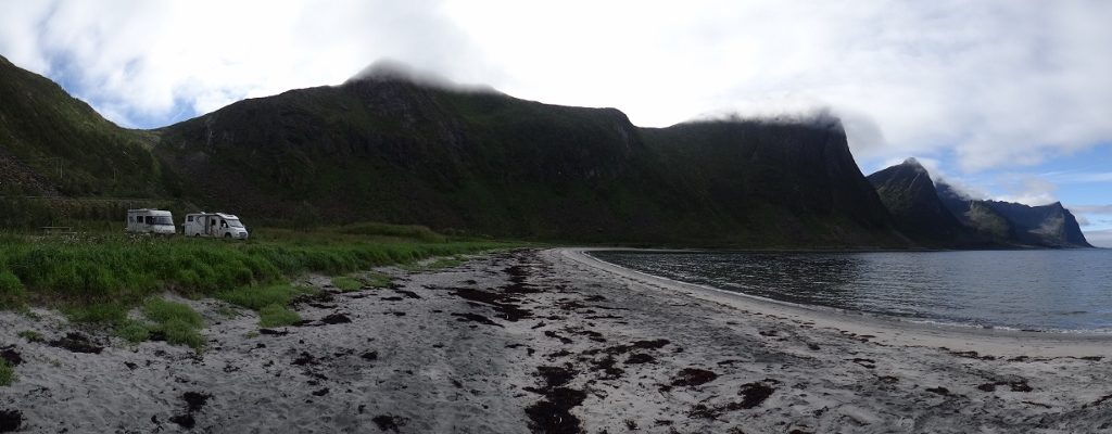 Zagan and Charlie buddying up on an Arctic beach at Steinfjord