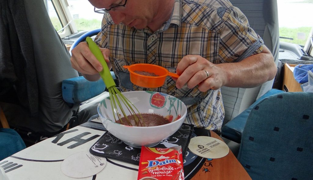 We made up a Daim Bar packet mousse - not bad - we're rather enjoying the packet-stash we bought before hitting Norway