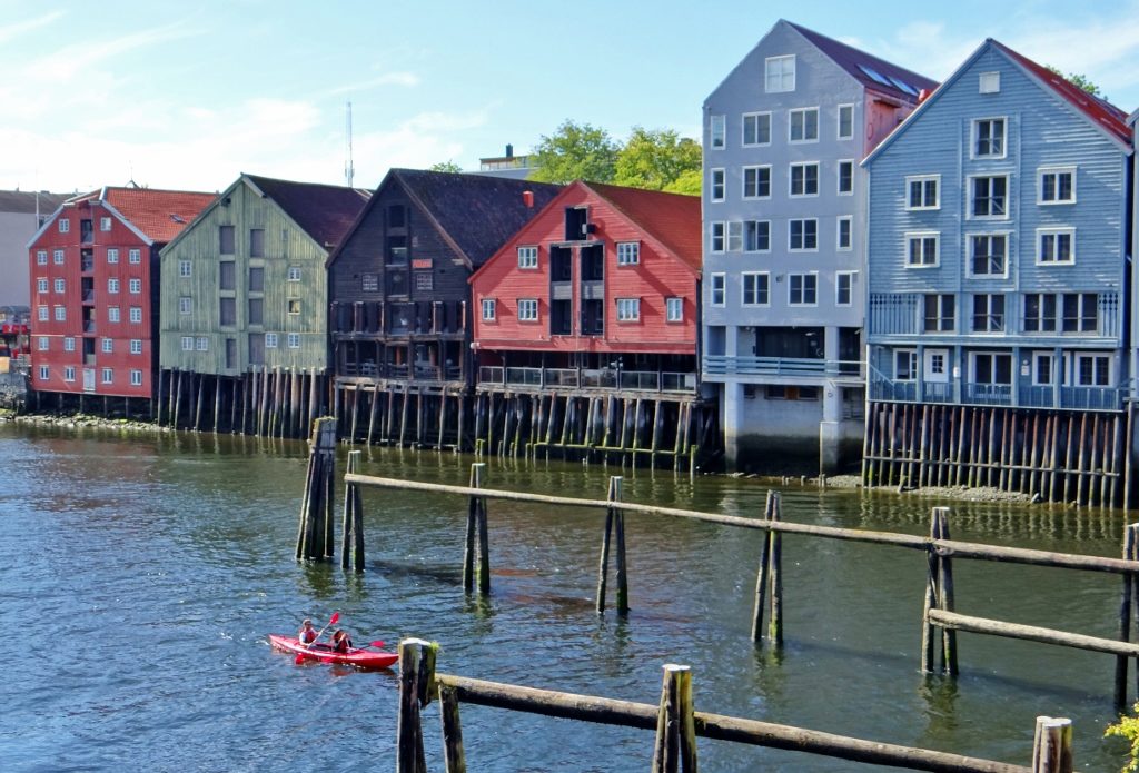 Colourful warehouses by waterfront Trondheim