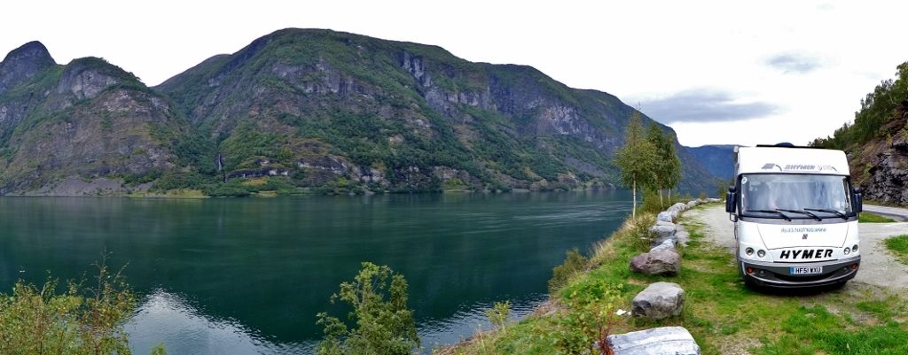 Motorhome parking by Aurlandsfjorden, Norway