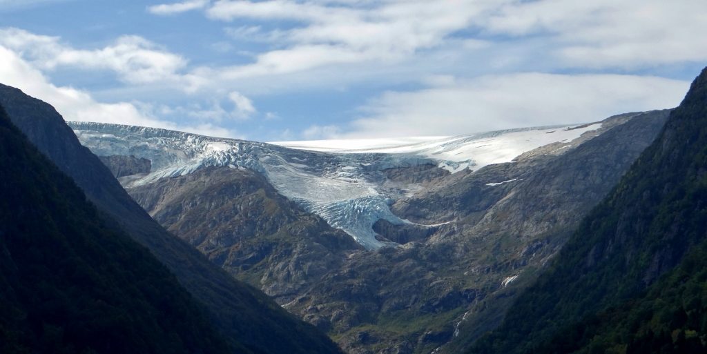 Blue glacial ice - it looks blue as the ice crystals absorb all other colours
