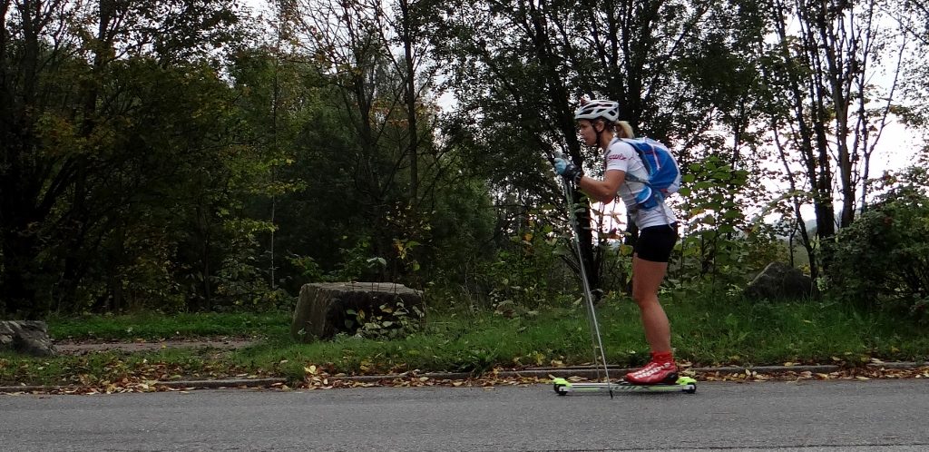 Loads of folks were spending their Sunday morning Nordic 'summer' skiing outside the campsite