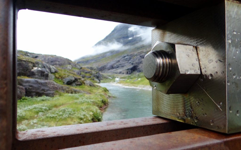 Giant IKEA flat-pack fitting on the bridge over the river