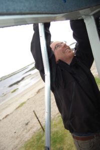 Removing the remains of our twisted and broken motorhome awning