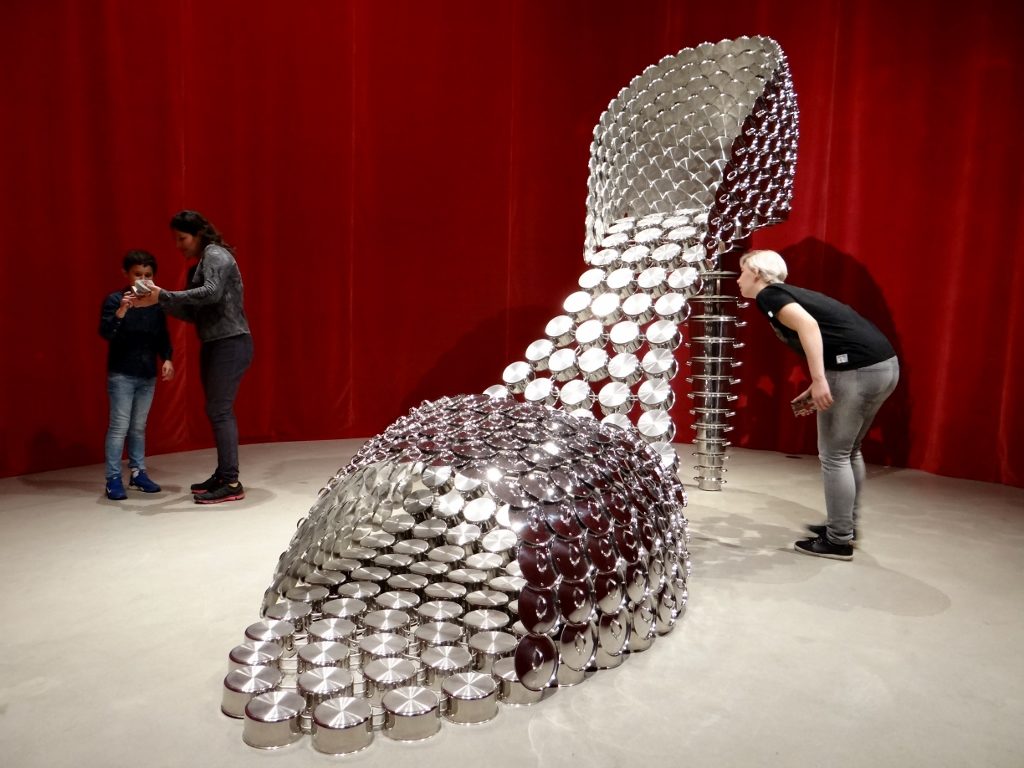 Same for this one - a high heel made from kitchen pans