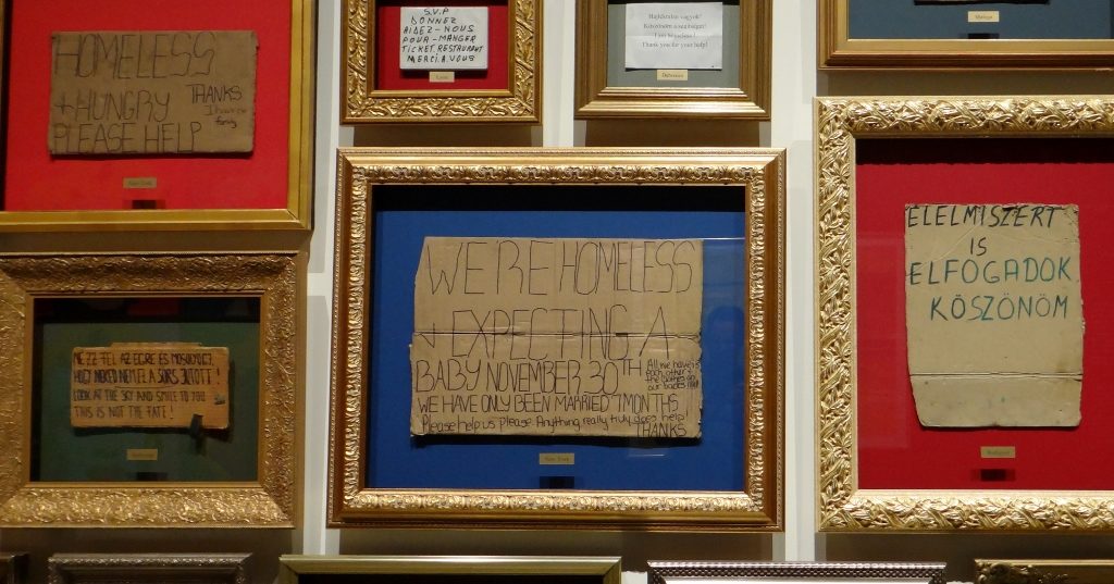 Signs bought from beggars. Many of them looked familiar