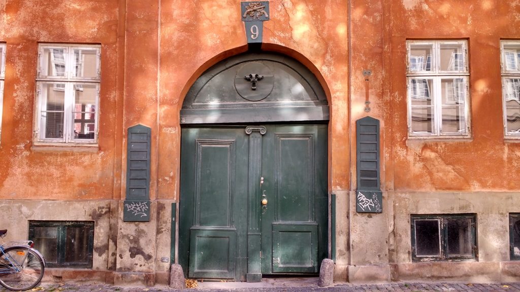 Door of the Day in Copenhagen: the whole building was skewed