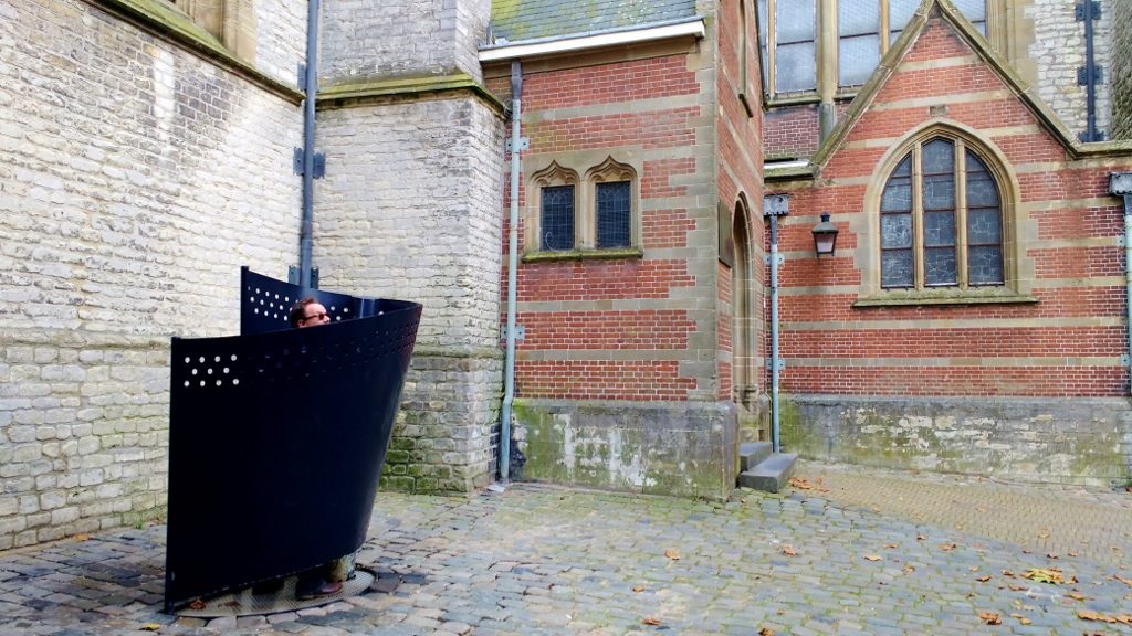 Hopefully no graves under this loo which is almost surrounded by church - of course Jay had to test it!