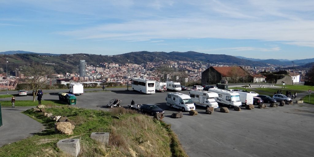 Free parking alongside the motorhome aire in Bilboa