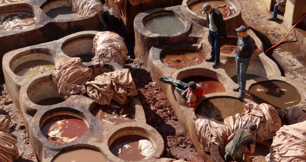 Workers at the tannery co-operative in Fes