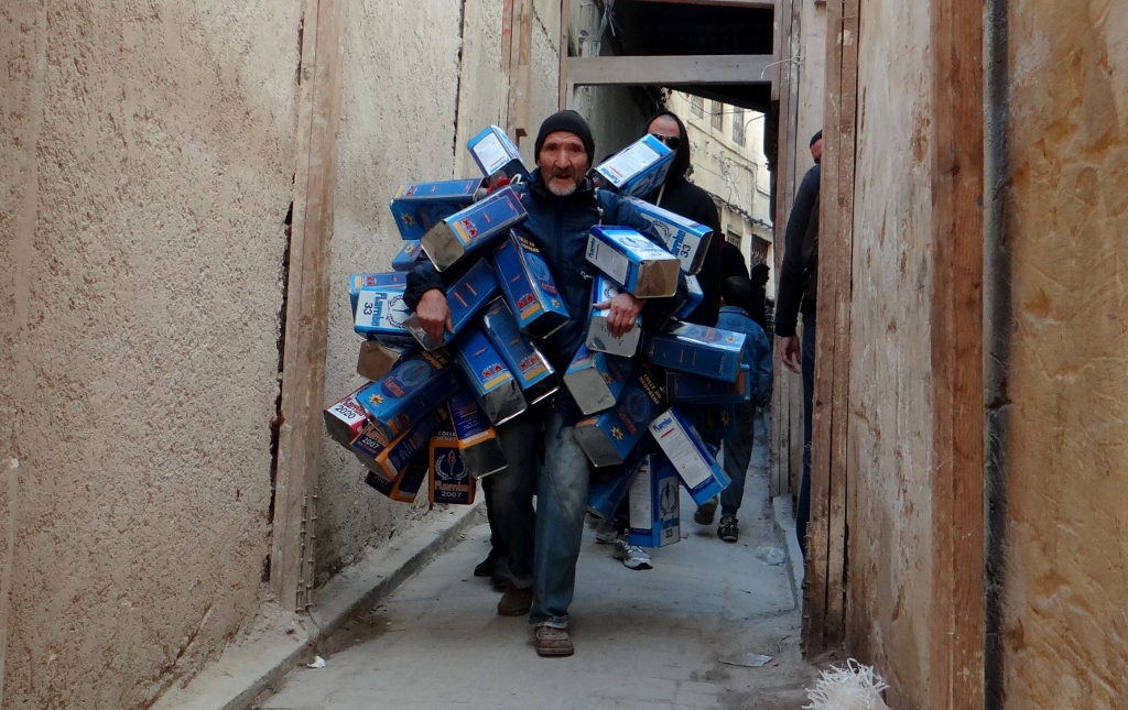 No cars in the medina, Stuff's moved about by hand, in carts or on donkeys