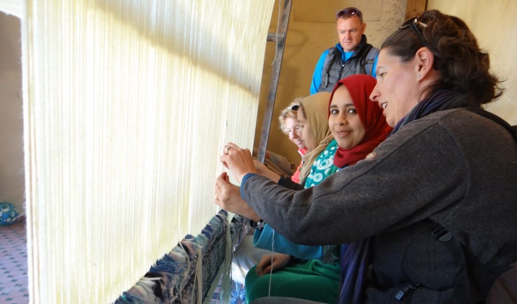 Ju and Jules having a go at making carpet: a ridiculously hard thing to do by hand. At this place 1300 ladies use looms to work from home, and sell them through a co-operative. The quality looked excellent, and I'm sure they would be worth every penny