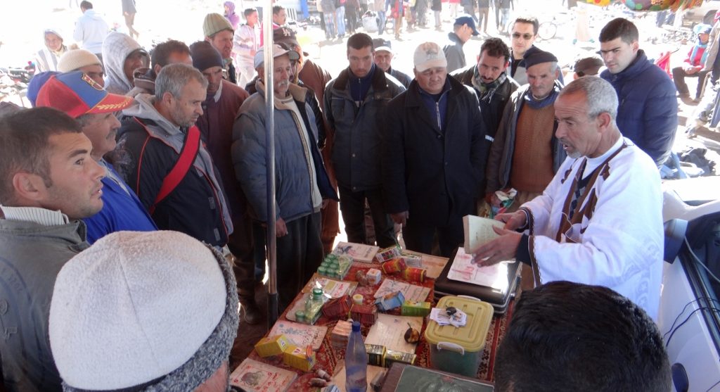 This chap was flogging something to do with the female reproductive organs, and kept pointing to a schematic diagram of them in between shouting at his fascinated all-male audience