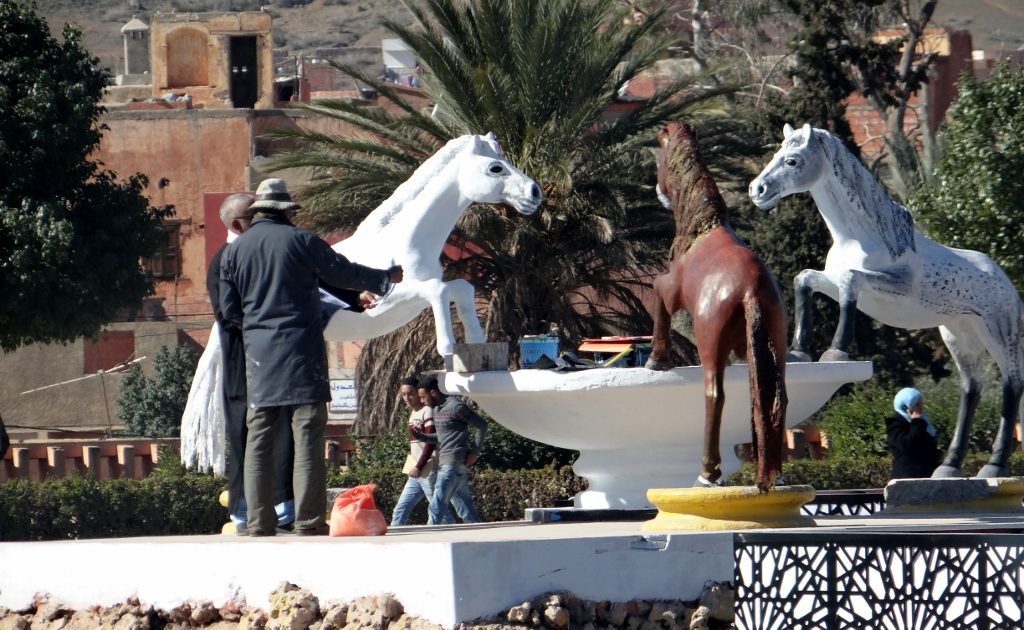 A roundabout in Khénifra, sporting a number of prancing ponies
