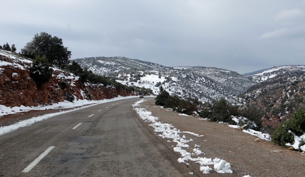 Snow in the Middle Atlas. We're about 1000m up at this point