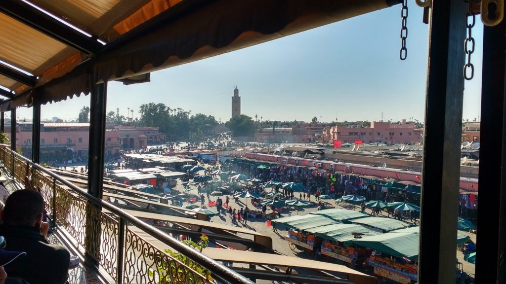 View of Djeema el-Fna from the Cafe de France