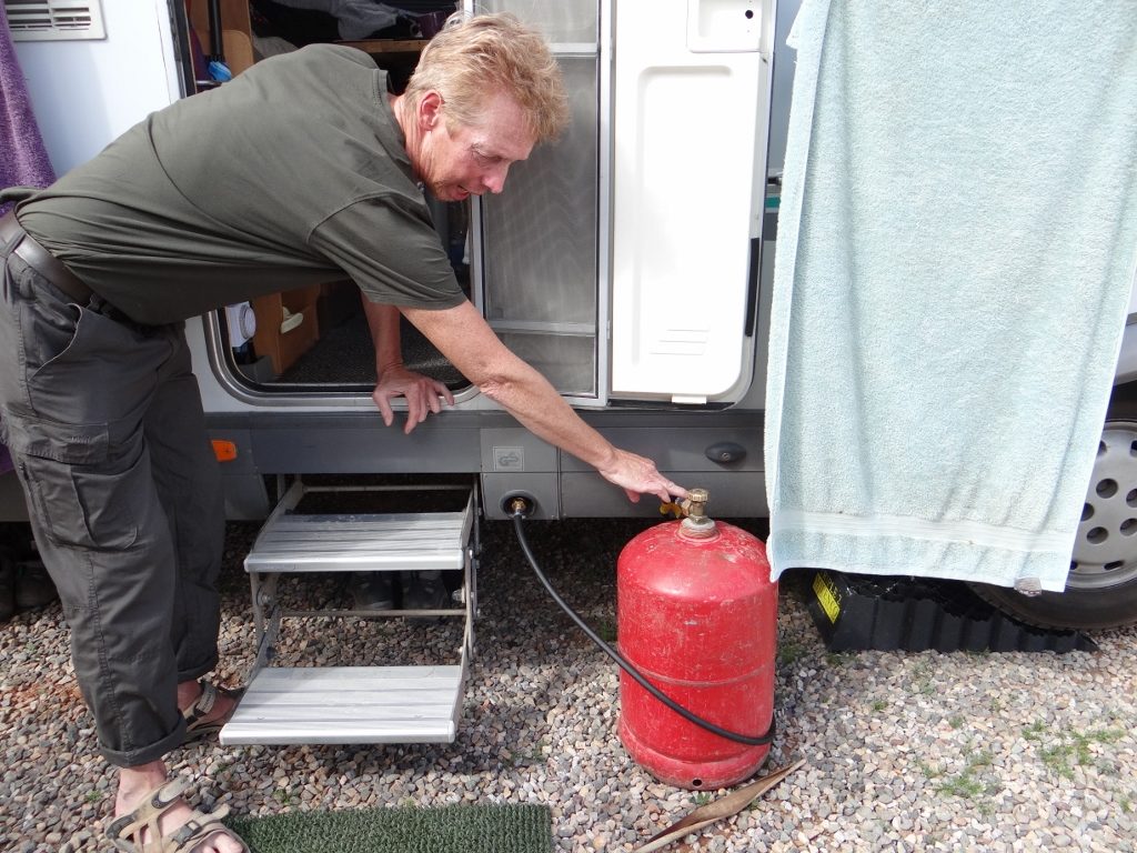 Peter's Moroccan gas bottle attached direct to the LPG refill point