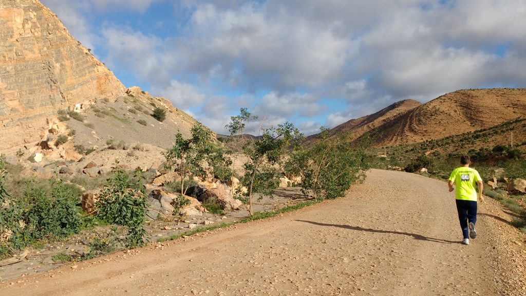 Running, slowly, outside the campsite