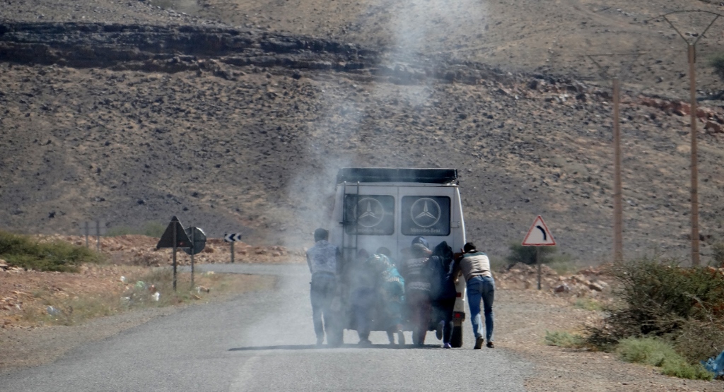 Mercedes go almost for ever, but not quite. This ancient van was being used as a taxi and was showing some reluctance to start