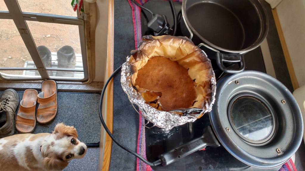 Phil's choc-chip birthday cake in the Remoska. A bit dry, but edible, much like Moroccan cakes in general! 