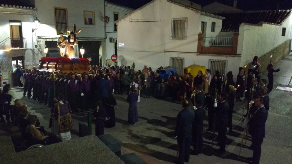 A paso being carried in Valle de Abdalajís on the night of Maunday Thursday