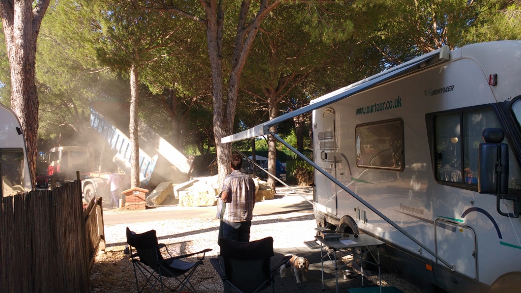 Massive chunks of rock being delivered to the campsite.