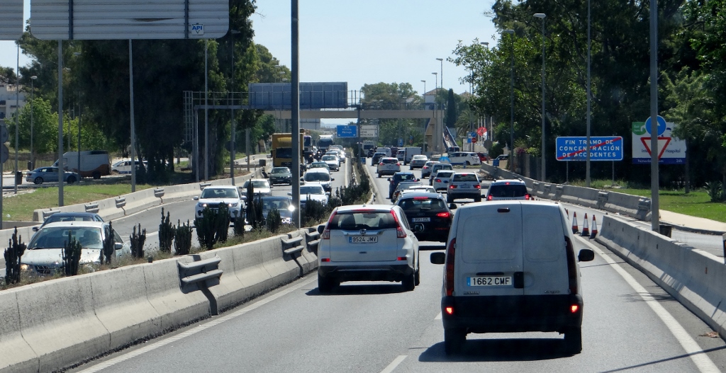 On the A7 (AGAIN!!!) along the Costa Del Sol. The road's free and fast, but needs a bit of face slapping to get me in the mood for the traffic and daft short slip roads