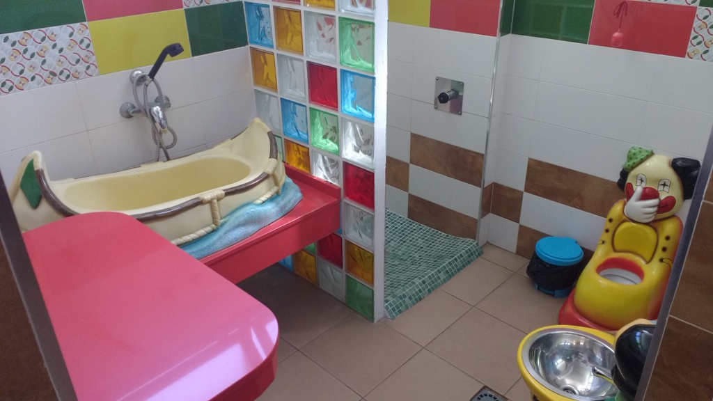 The awesome kid's bathroom at Camping Playa de Poniente, Motril, Spain