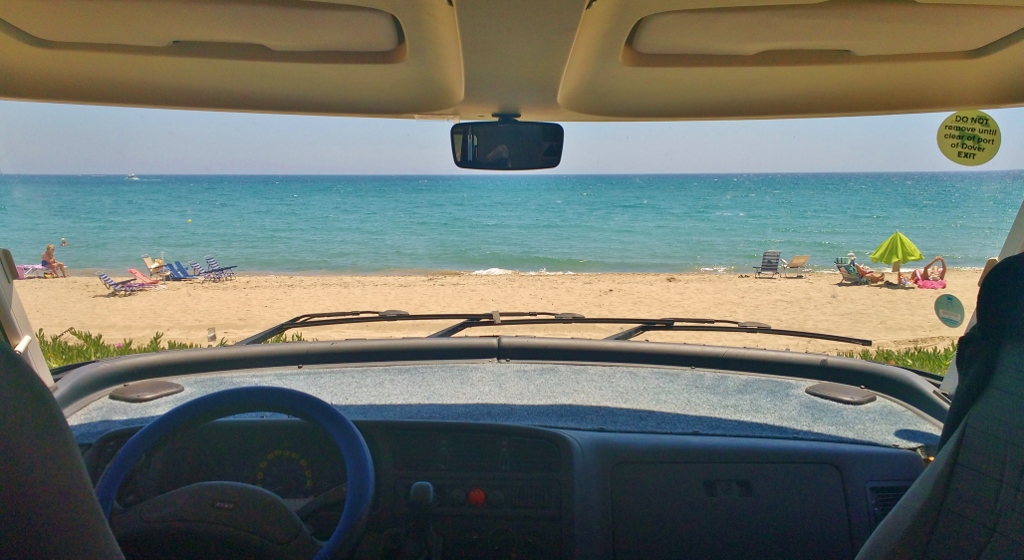 Hymer Windscreen View of Beach