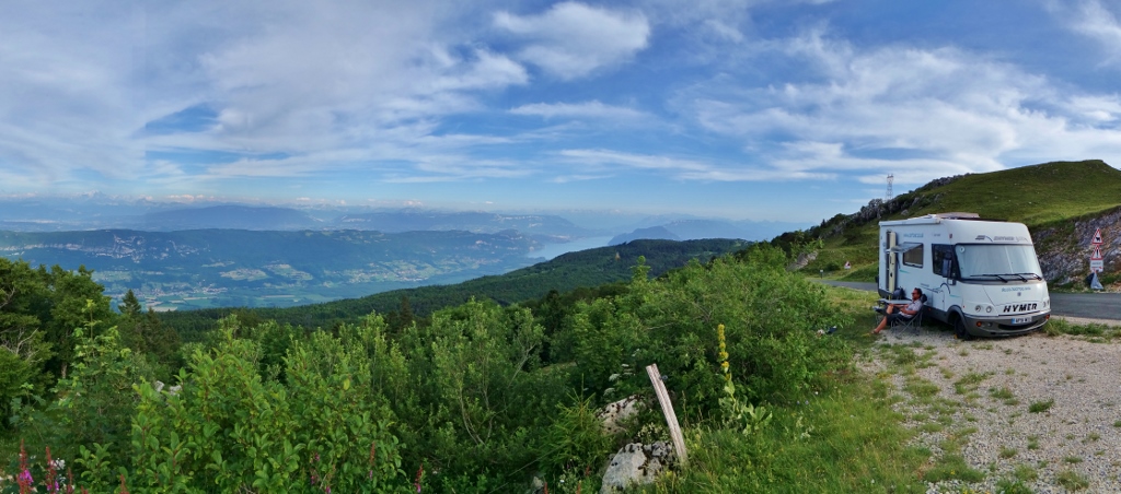 Motorhomes on Col de Grand Colombier for Tour de France
