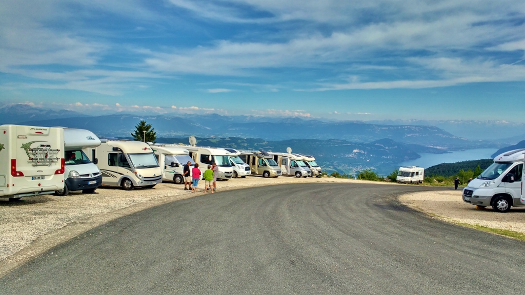 Motorhomes on Col de Grand Colombier for Tour de France
