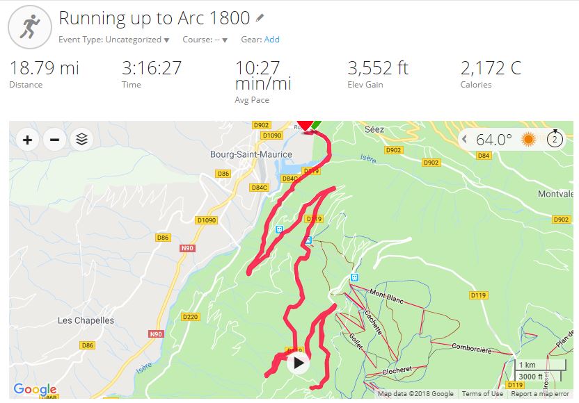Running route up to Arc 1800